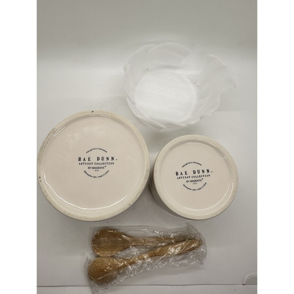 New Rae Dunn Guac and‎ Salsa Bowl Set with 2 Wooden Spoons - Picture 3 of 5